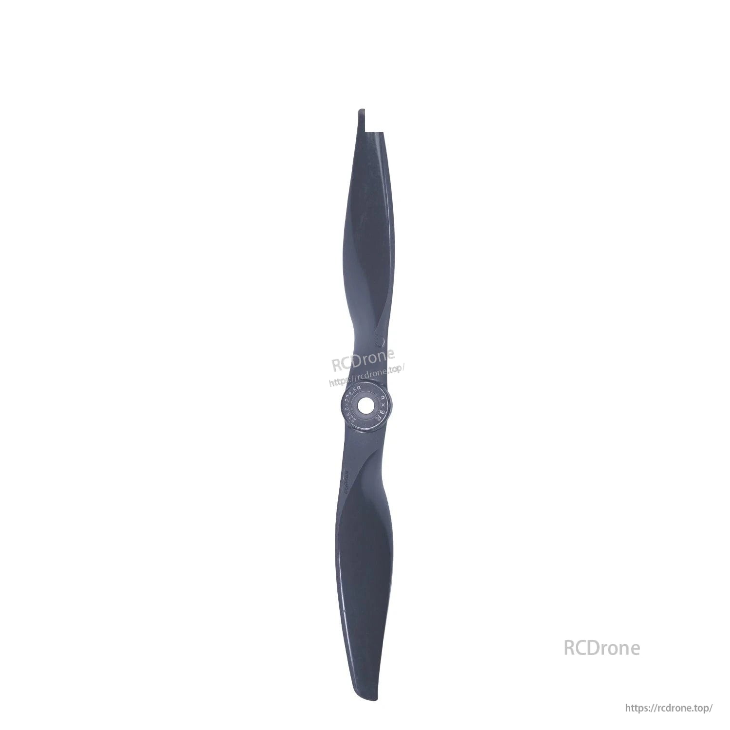 Full-length propeller top view aligned vertically, centered hub and two blades