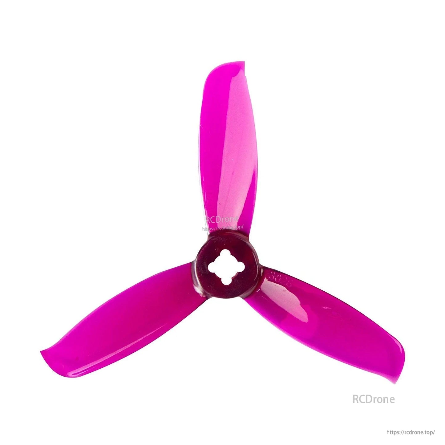 Translucent magenta tri-blade propeller with dark hub, top-down product view