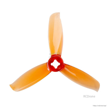 Gemfan Windancer 3028-3 PC tri-blade propeller in orange with red hub, top view