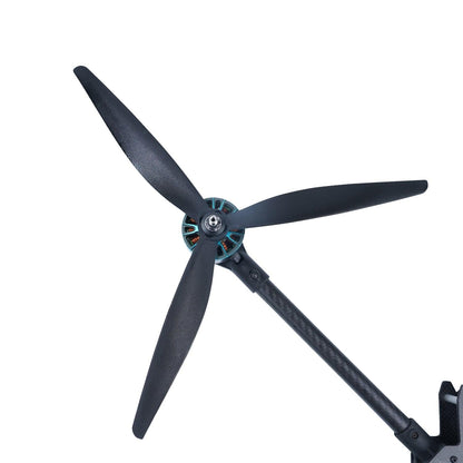 Gemfan X CLASS 1308-3 8in 3-blade propeller mounted on drone motor, black glass-fiber nylon