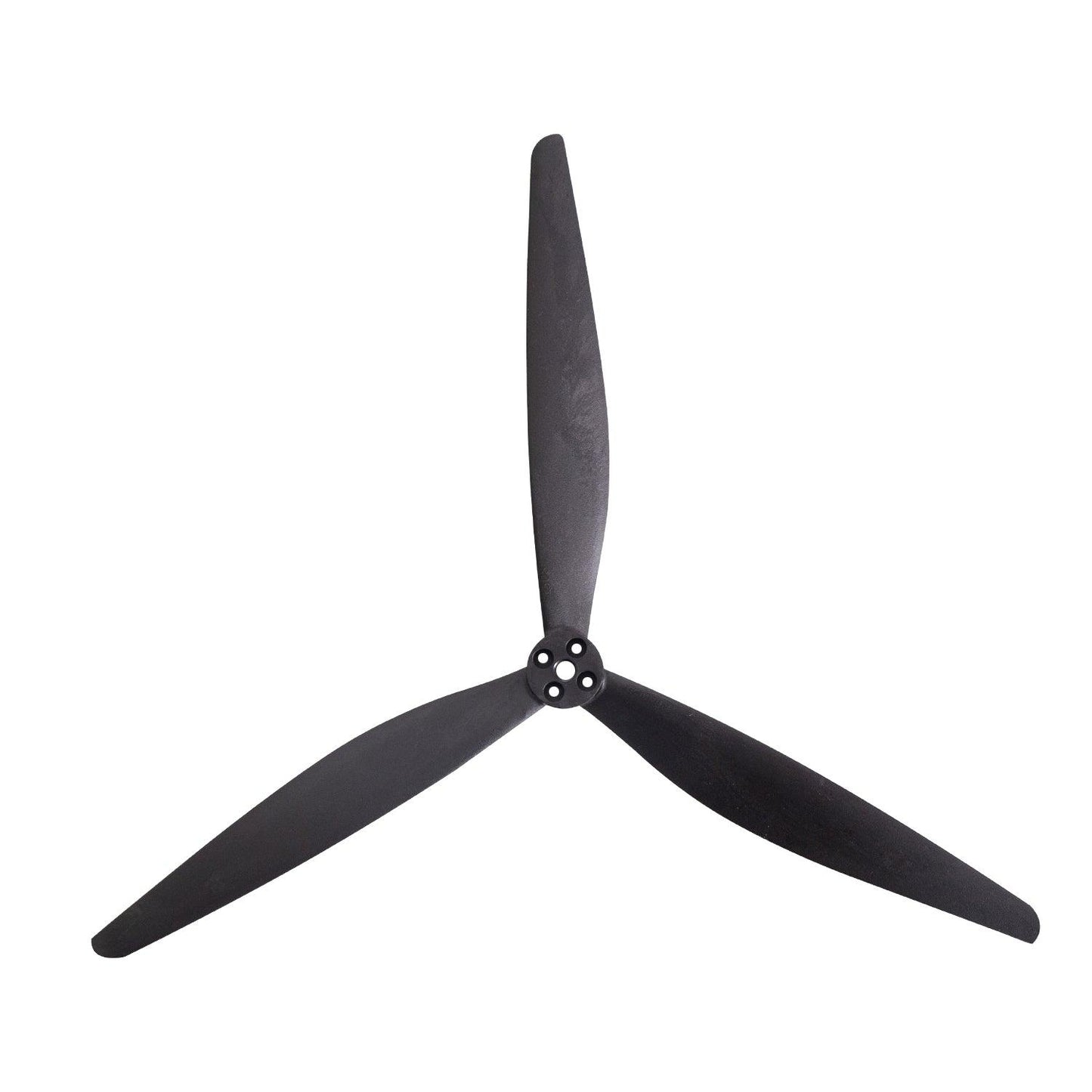 Gemfan 1308-3 three-blade propeller close-up, black 8in tri-blade with 5-hole mounting hub