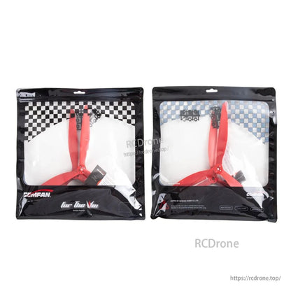 Retail packaging bags showing red tri-blade propellers, two sealed packs