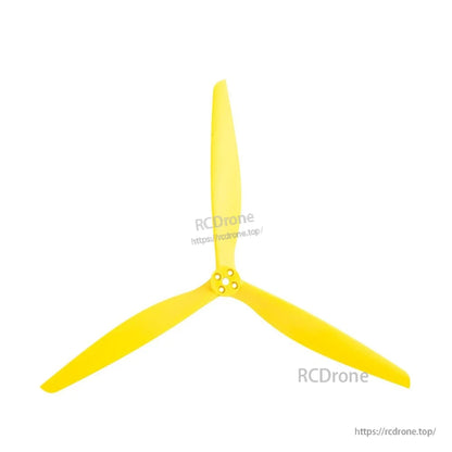 Yellow 3-blade drone propeller, tri-blade with 4-hole mounting hub