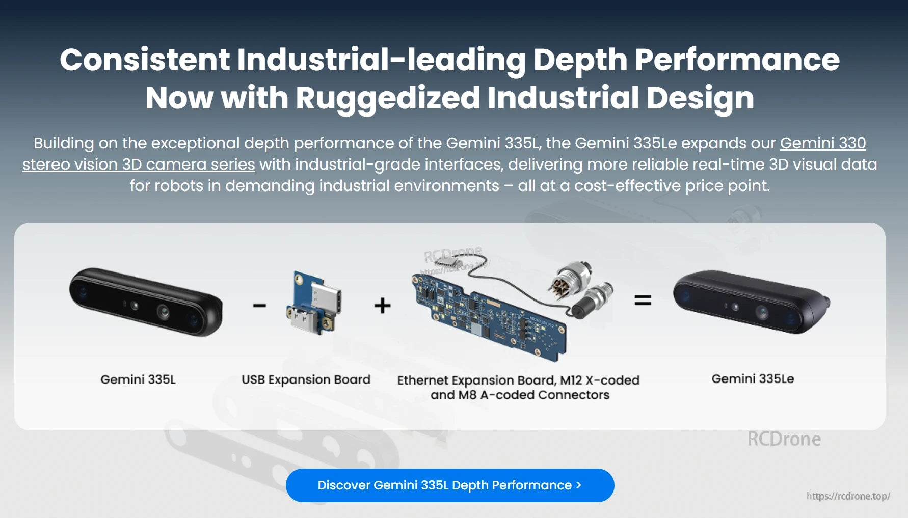 Gemini 335Le Stereo Vision Camera, Gemini 335Le delivers top depth performance, rugged design, and reliable 3D data in harsh conditions affordably, integrating Gemini 335L, Ethernet board, and connectors.