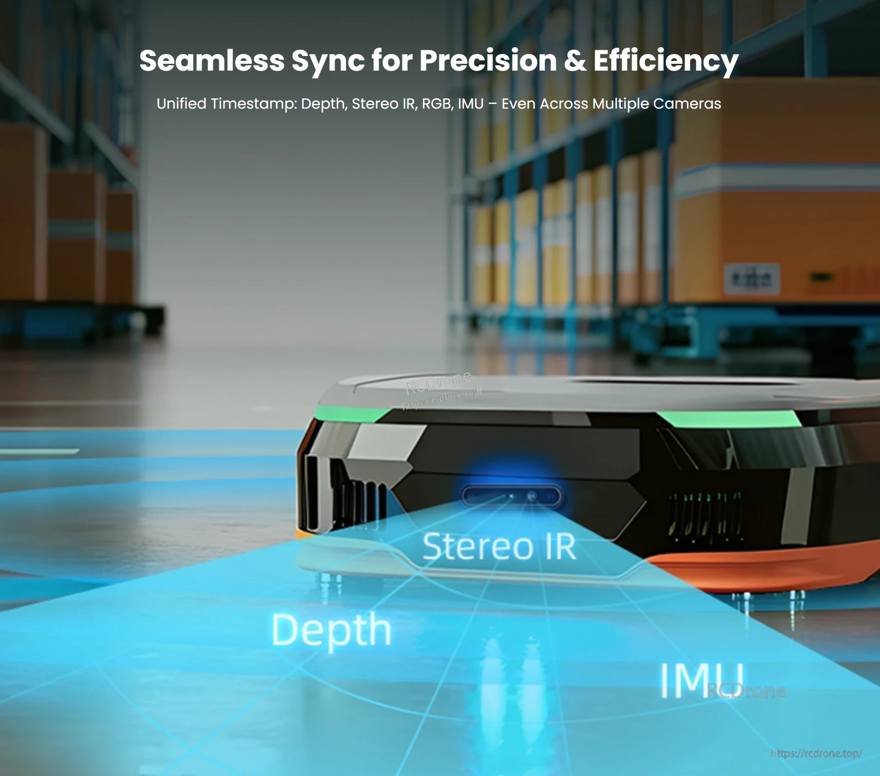 Gemini 335Le Stereo Vision Camera, Seamless sync for precision and efficiency with unified timestamp across sensors.