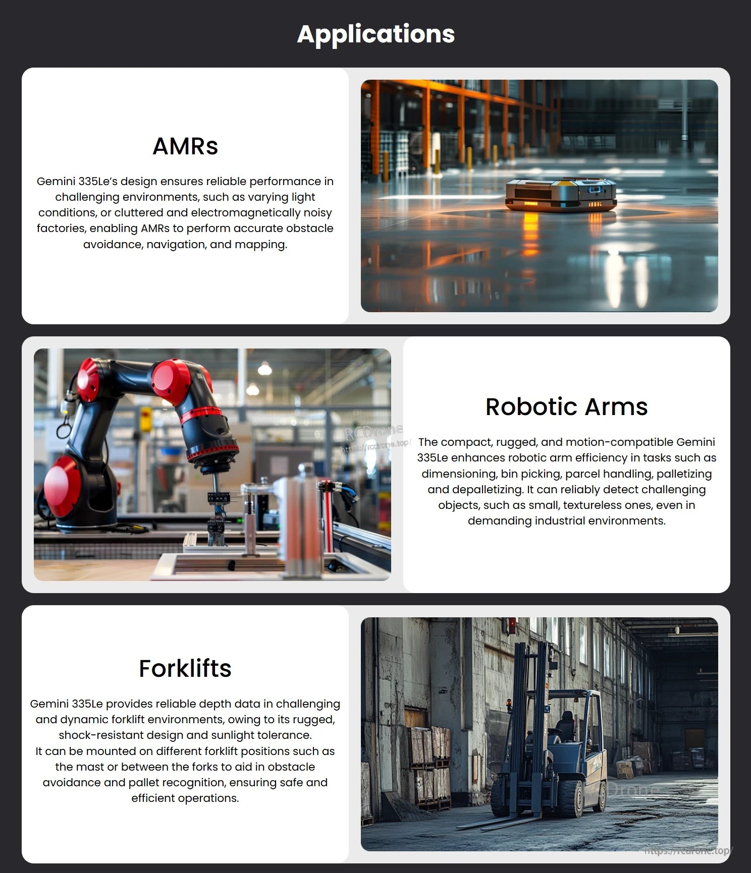 Gemini 335Le Stereo Vision Camera provides reliable obstacle avoidance, navigation, mapping, and depth sensing for AMRs, robotic arms, and forklifts in challenging industrial environments.