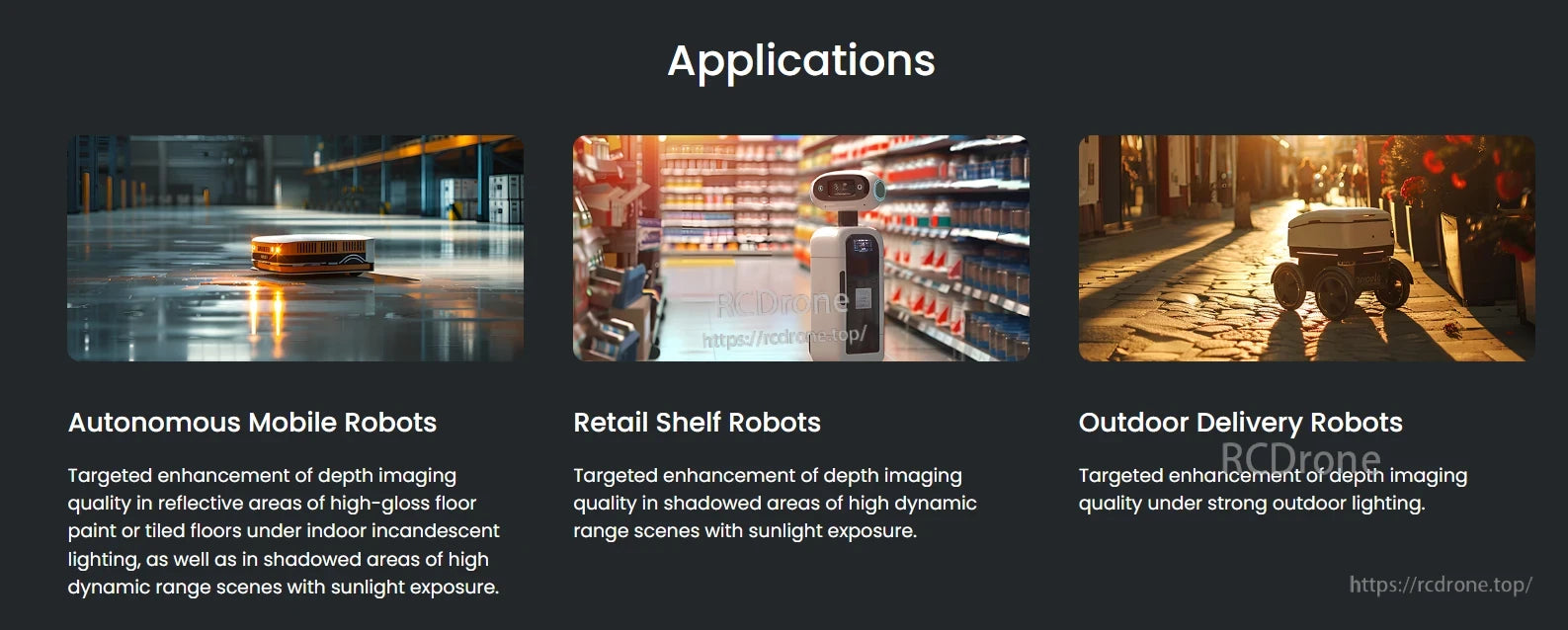 Gemini 336 3D Camera, Robots for reflective floors, shadowed stores, and sunny outdoors use advanced depth imaging to navigate tough lighting conditions effectively.