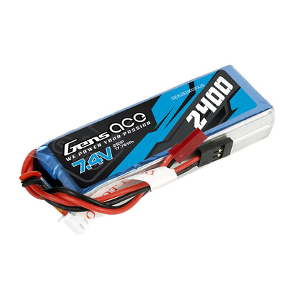 Gens Ace 2400mAh 2S 7.4V 2S1P LiPo Battery, Gens Ace 2400mAh 2S 7.4V LiPo battery pack with main power lead and balance connector
