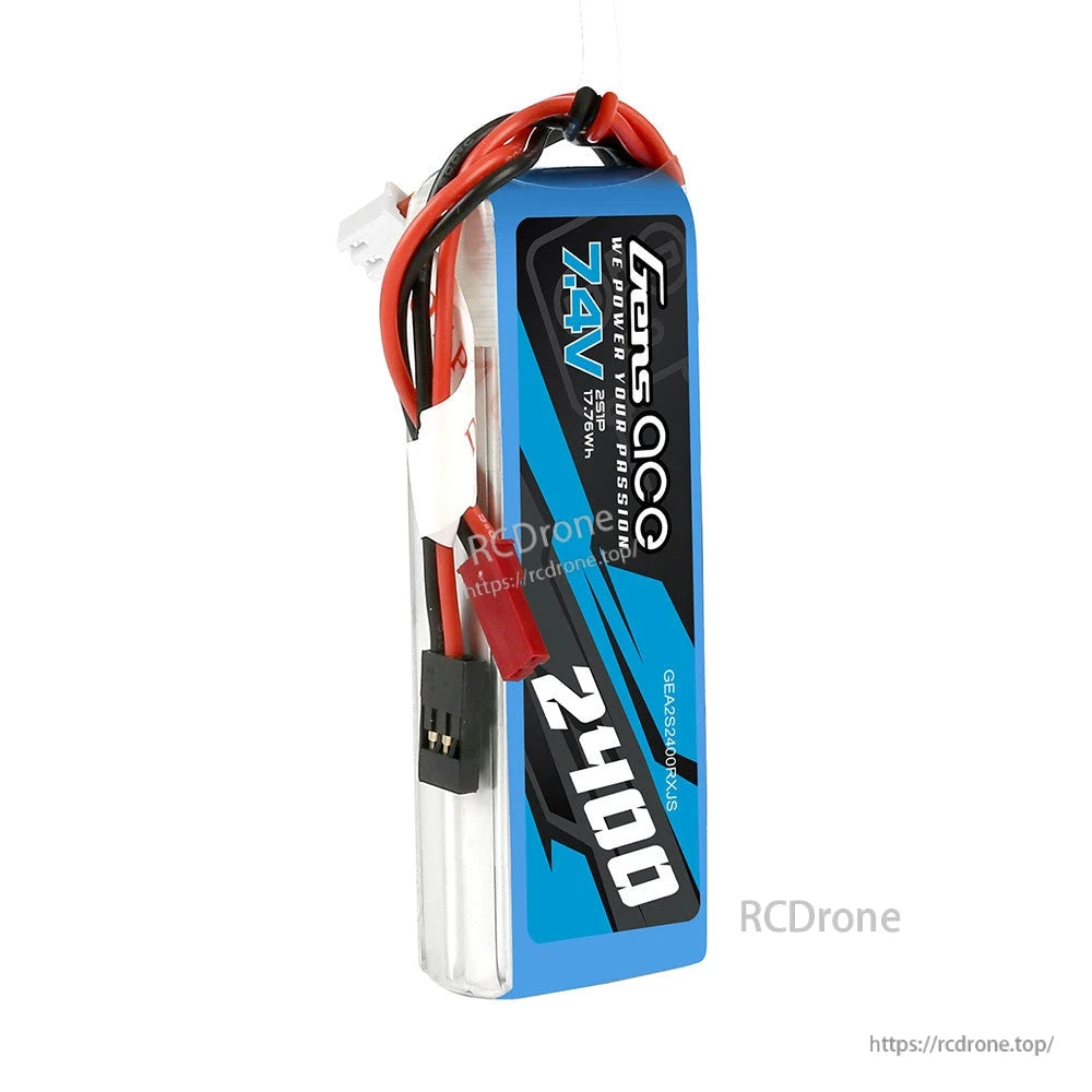 Gens Ace 2400mAh 2S 7.4V 2S1P LiPo Battery, Gens Ace 7.4V 2400mAh 2S LiPo battery pack with main power lead and white balance connector