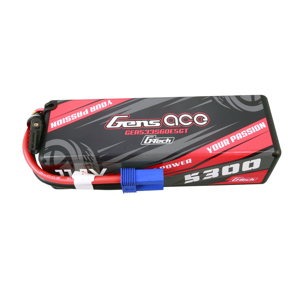 Gens Ace G-Tech 5300 hardcase LiPo battery pack with blue EC5 connector and balance lead