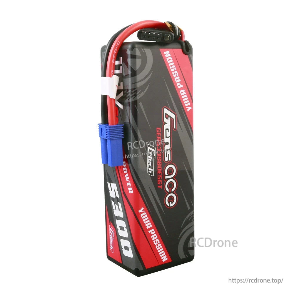 Gens Ace hardcase LiPo battery pack with 5300mAh label, blue EC5 connector and balance lead
