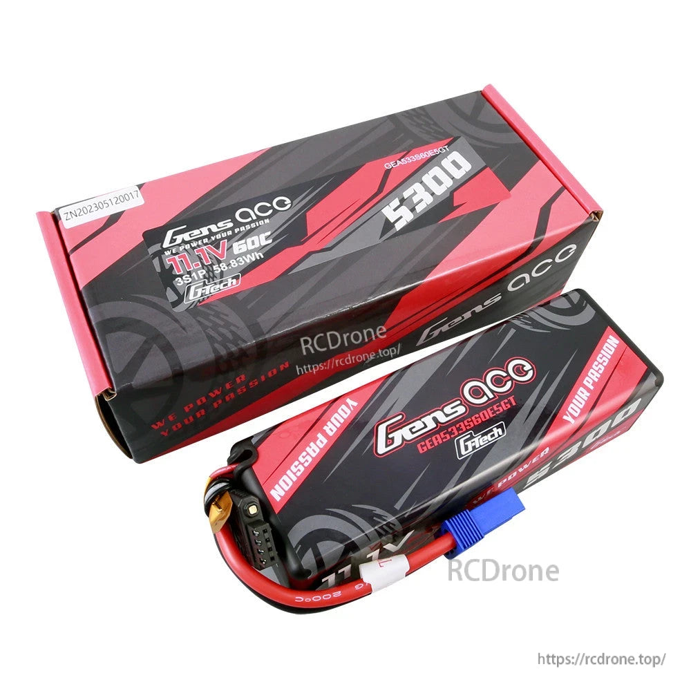 Gens Ace G-Tech 5300mAh 3S 11.1V 60C hardcase LiPo battery with EC5 plug and balance lead