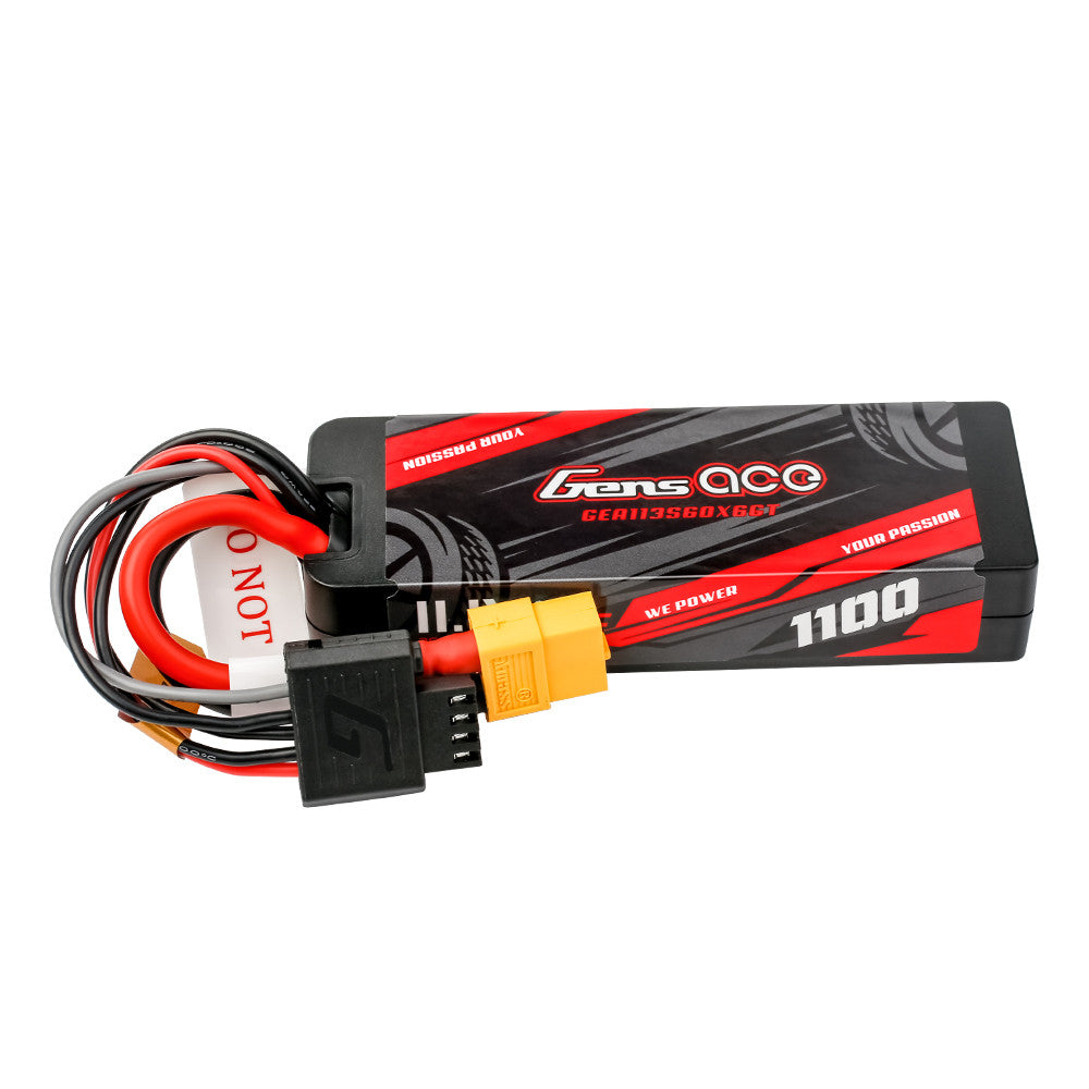 Gens ace 1100mAh hardcase LiPo battery pack with XT60 plug and balance lead wiring