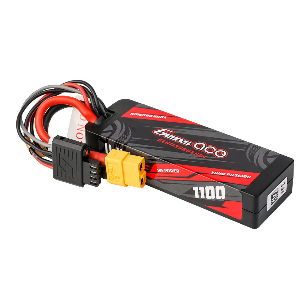 Gens ace 1100mAh 3S hardcase LiPo battery pack with XT60 plug and balance lead wiring