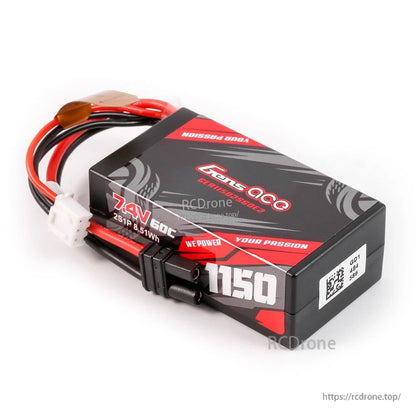 Gens ace 1150mAh 2S 7.4V 60C hardcase LiPo battery pack with iEC2 main lead and JST-XHR balance plug