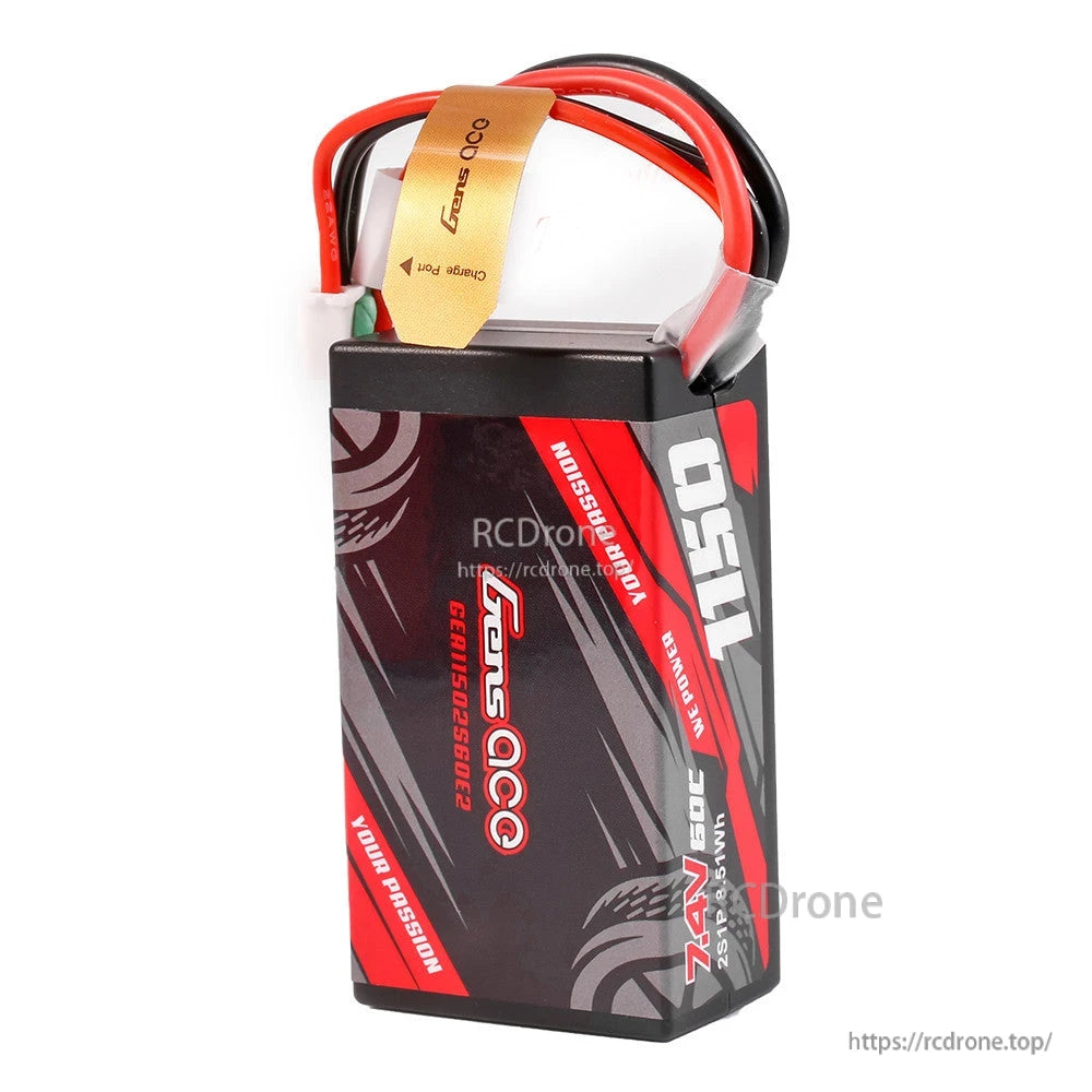 Gens ace hardcase 2S 7.4V LiPo battery pack with iEC2 main plug and JST-XH balance lead