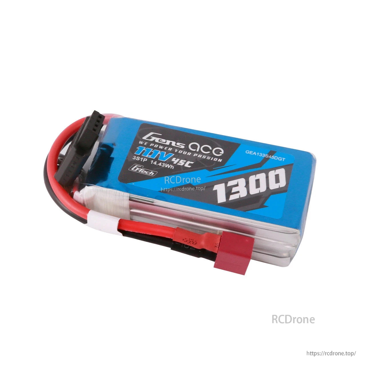 Gens ace 1300mAh 3S 11.1V 45C G-Tech LiPo Battery, Gens ace 1300mAh 3S 11.1V 45C LiPo battery pack with Deans-style plug lead and balance connector