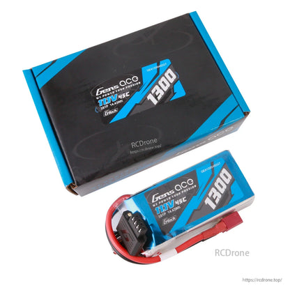 Gens ace 1300mAh 3S 11.1V 45C G-Tech LiPo battery pack with T-style plug, balance lead, and retail box