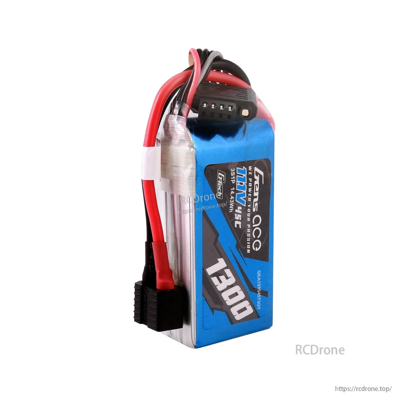 Gens ace 1300mAh 3S 45C 11.1V G-Tech LiPo Battery, Gens ace G-Tech 1300mAh 3S 11.1V 45C LiPo battery pack with power lead, balance plug, and G-Tech port