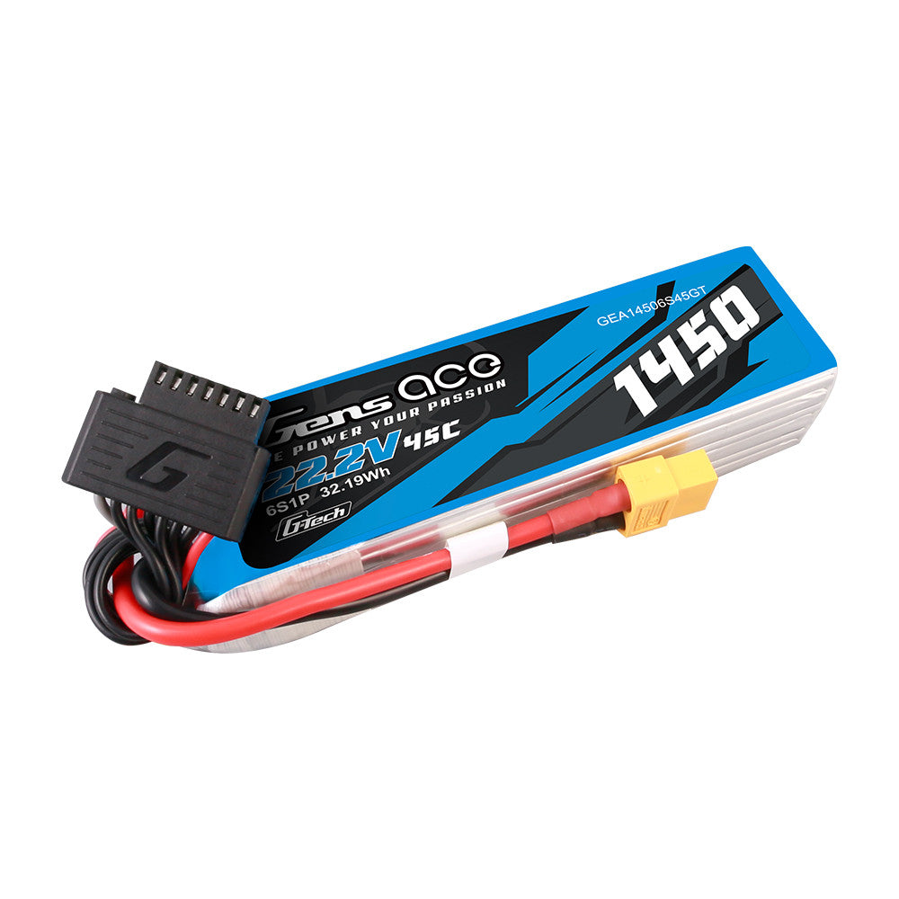 Gens ace 1450mAh 6S 22.2V 45C G-Tech LiPo battery pack with main power lead and G-Tech balance connector
