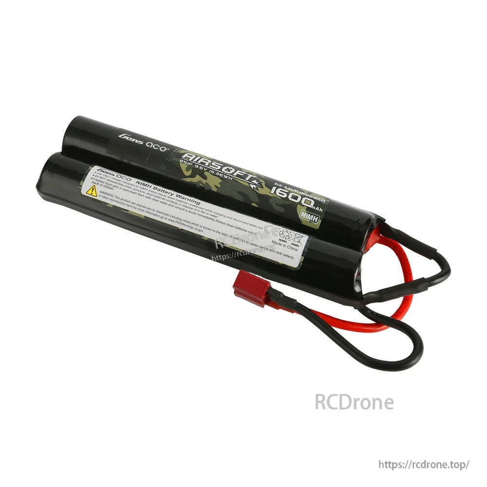Gens ace 1600mAh 9.6V 8S1P NIMH Battery, Gens ace 9.6V 1600mAh 8S1P NiMH stick battery pack with black shrink wrap and red plug lead