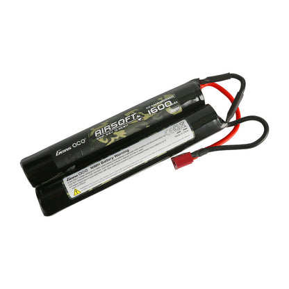 Gens ace 1600mAh 9.6V 8S1P NIMH Battery, Gens ace Airsoft 1600mAh 9.6V NiMH battery pack with red T-style connector and dual-stick layout