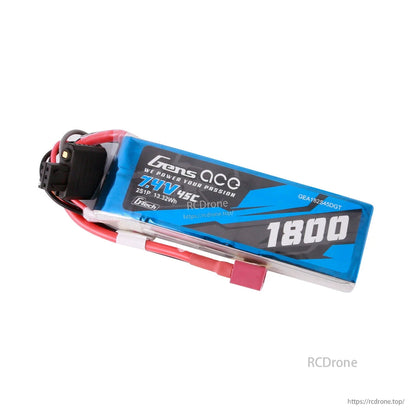 Gens ace 1800mAh 2S 45C 7.4V G-Tech LiPo Battery, Gens ace 1800mAh 2S 7.4V 45C G-Tech LiPo battery pack with main power lead and 3-pin balance connector