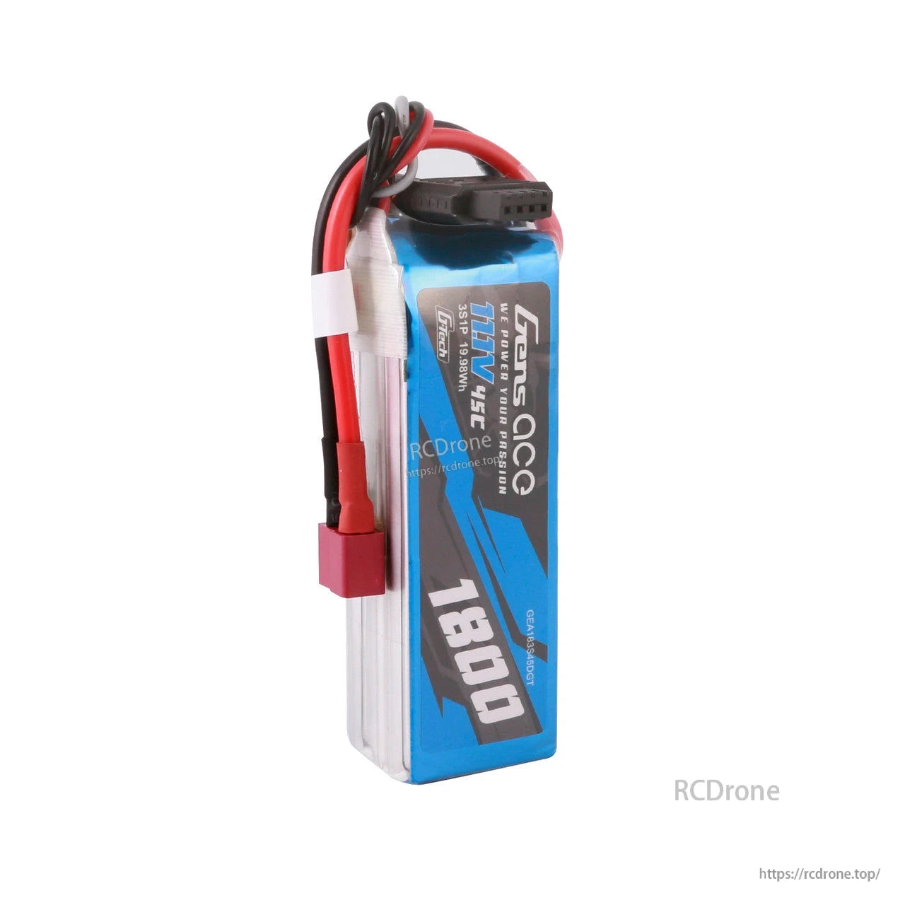 Gens ace 1800mAh 3S 45C 11.1V G-Tech LiPo Battery, Gens ace 1800mAh 3S 11.1V 45C G-Tech LiPo battery pack with Deans-style main lead and balance plug
