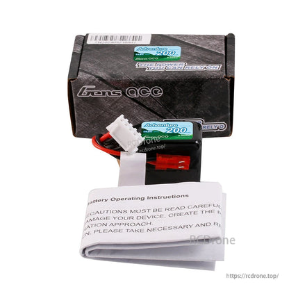 Gens ace 200mAh 4S 14.8V 30C LiPo Battery, Gens ace Adventure 200mAh 4S 14.8V 30C LiPo battery with red power plug, white balance connector, box and manual