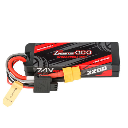 Gens ace 7.4V 2200mAh 2S hardcase LiPo battery pack with XT60 plug and balance lead