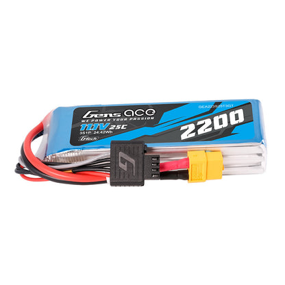 Gens ace 2200mAh 3S 11.1V 25C G-Tech LiPo battery pack with XT60-style connector and balance lead