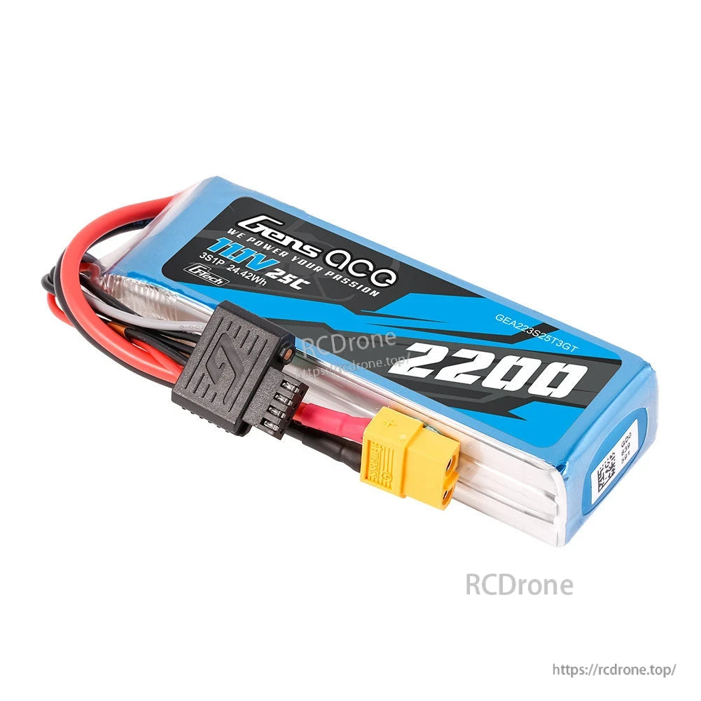 Gens ace 2200mAh 3S 11.1V 25C G-Tech LiPo Battery, Gens ace 2200mAh 3S 11.1V 25C LiPo battery pack with XT60 connector and balance lead