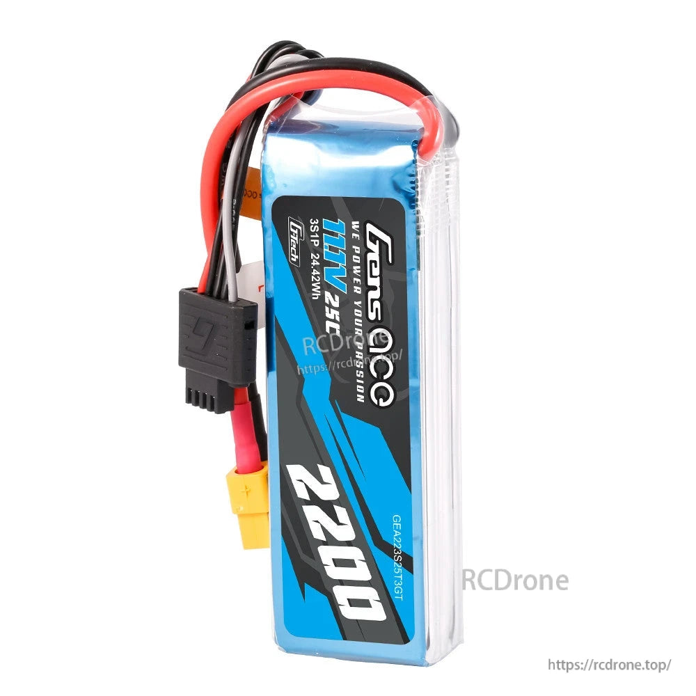 Gens ace 2200mAh 3S 11.1V 25C G-Tech LiPo Battery, Gens ace G-Tech 3S 11.1V 2200mAh LiPo battery pack with XT60 plug and balance lead
