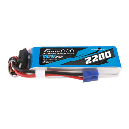 Gens ace 2200mAh 3S 11.1V 25C G-Tech LiPo battery pack with power and balance leads