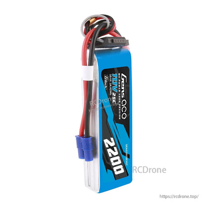 Gens ace 2200mAh 3S 11.1V 25C G-Tech LiPo Battery, Gens ace 2200mAh 3S 11.1V LiPo battery pack with blue main connector and balance lead
