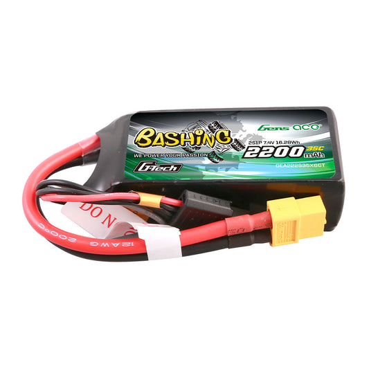 Gens ace 2200mAh 3S 35C 11.1V G-Tech LiPo Battery, Gens ace G-Tech 2200mAh 35C LiPo battery pack with XT60-style plug and balance lead, 2S 7.4V label