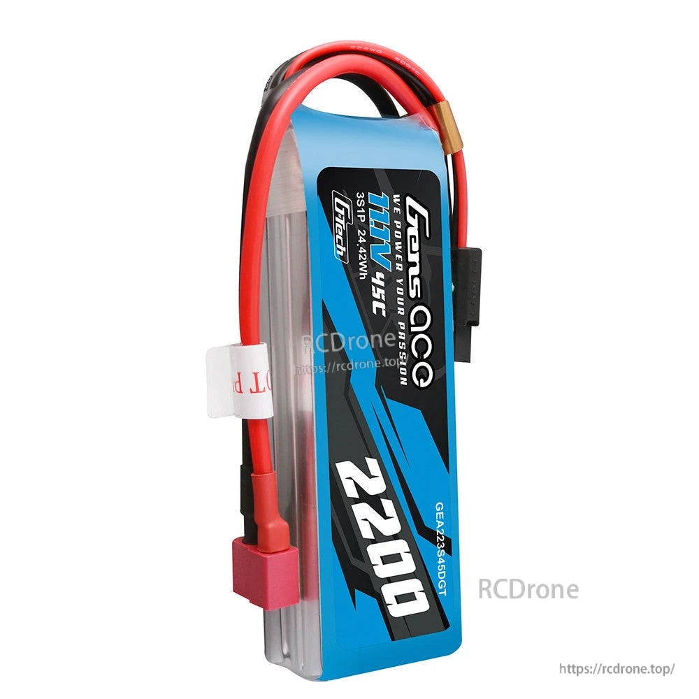 Gens ace 2200mAh 3S 45C 11.1V G-tech LiPo Battery, Gens ace G-Tech 2200mAh 3S 11.1V 45C LiPo battery pack with T-plug lead and balance connector