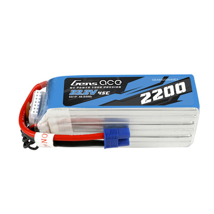 Gens ace 2200mAh 6S 45C 22.2V LiPo Battery, Gens ace 2200mAh 6S 22.2V 45C LiPo battery pack with blue power connector and balance lead