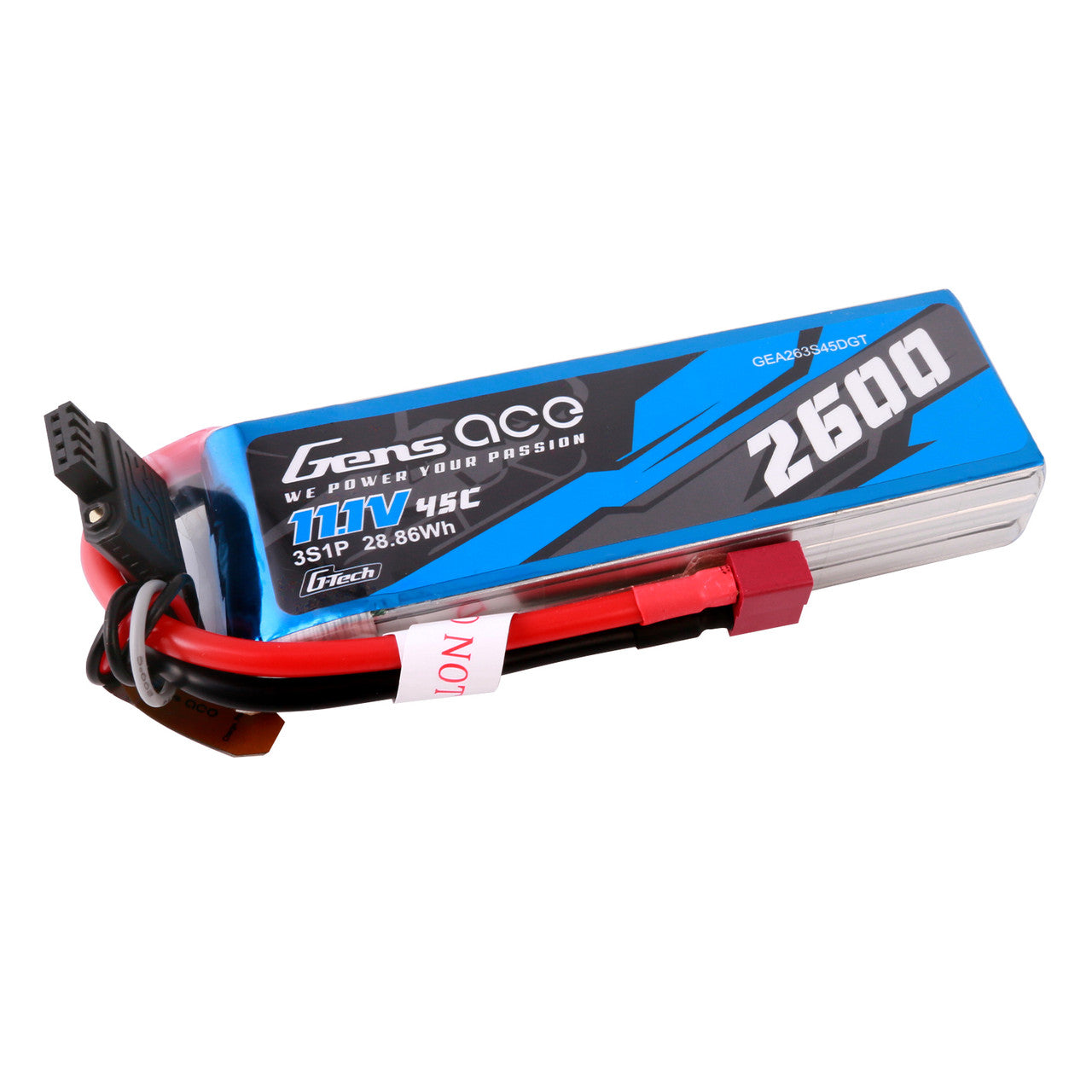 Gens ace 2600mAh 3S 45C 11.1V G-Tech LiPo Battery, Gens ace 2600mAh 3S 11.1V 45C G-Tech LiPo battery pack with power lead and balance connector