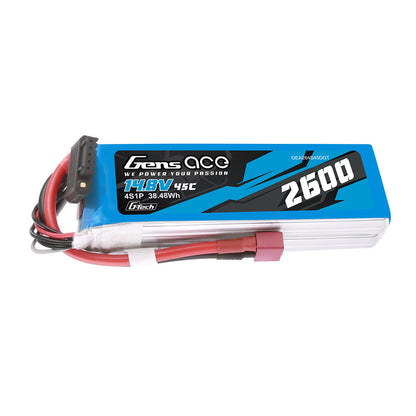 Gens ace 2600mAh 45C 4S 14.8V G-tech LiPo Battery, Gens ace 2600mAh 45C 14.8V 4S G-tech LiPo battery pack with balance lead and Deans-style connector