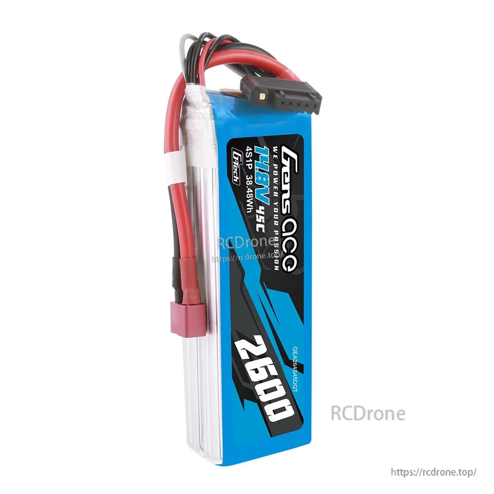 Gens ace 2600mAh 45C 4S 14.8V G-tech LiPo Battery, Gens ace 2600mAh 4S 14.8V 45C G-Tech LiPo battery pack with Deans-style plug and balance lead