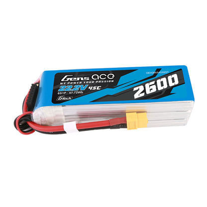 Gens ace 2600mAh 6S 22.2V 45C G-Tech LiPo battery pack with yellow XT60-style connector and balance lead