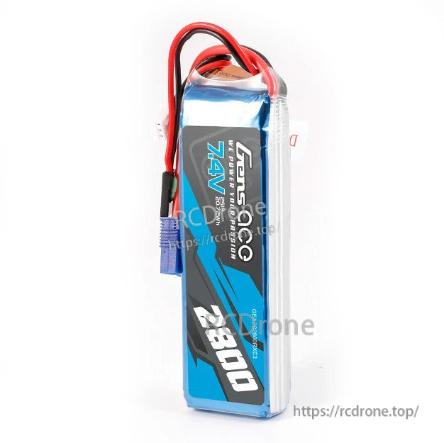 Gens ace 2800mAh 2S1P 7.4V RX LiPo Battery, Gens ace 2800mAh 7.4V 2S LiPo RX battery pack with blue connector and red/black leads