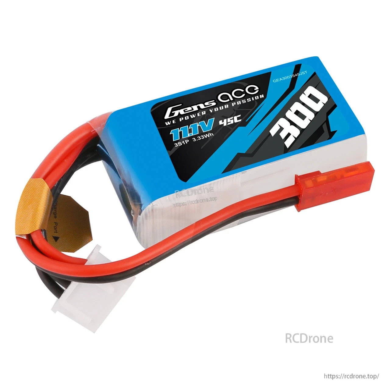 Gens ace 300mAh 3S 11.1V 45C LiPo battery pack with red power plug and white balance lead