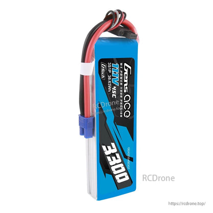 Gens ace 3300mAh 3S 11.1V 45C G-tech LiPo battery pack with EC3 plug and balance lead