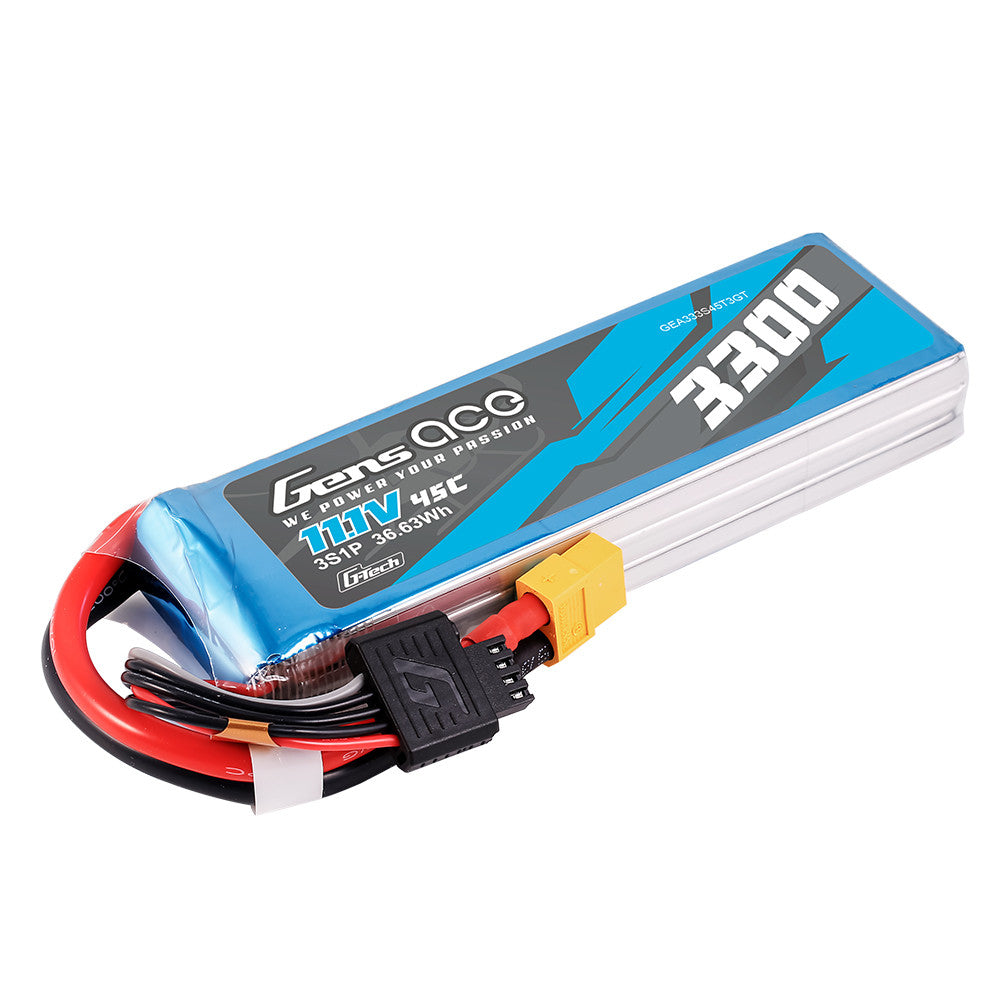 Gens ace 3300mAh 3S 45C 11.1V G-Tech LiPo Battery, Gens ace 3300mAh 3S 11.1V 45C G-Tech LiPo battery pack with XT60-style connector and balance lead