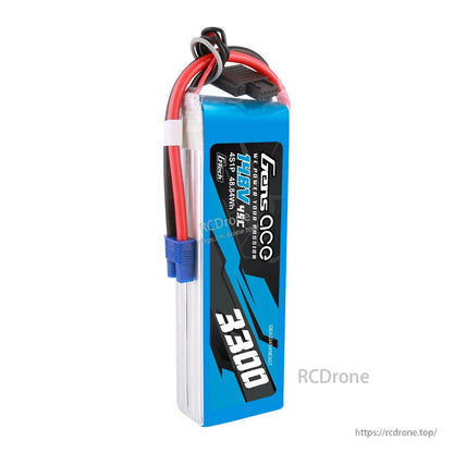 Gens ace 3300mAh 4S 45C 14.8V G-Tech LiPo Battery, Gens ace 3300mAh 4S 14.8V 45C LiPo battery pack with EC3-style connector and 5-wire balance lead