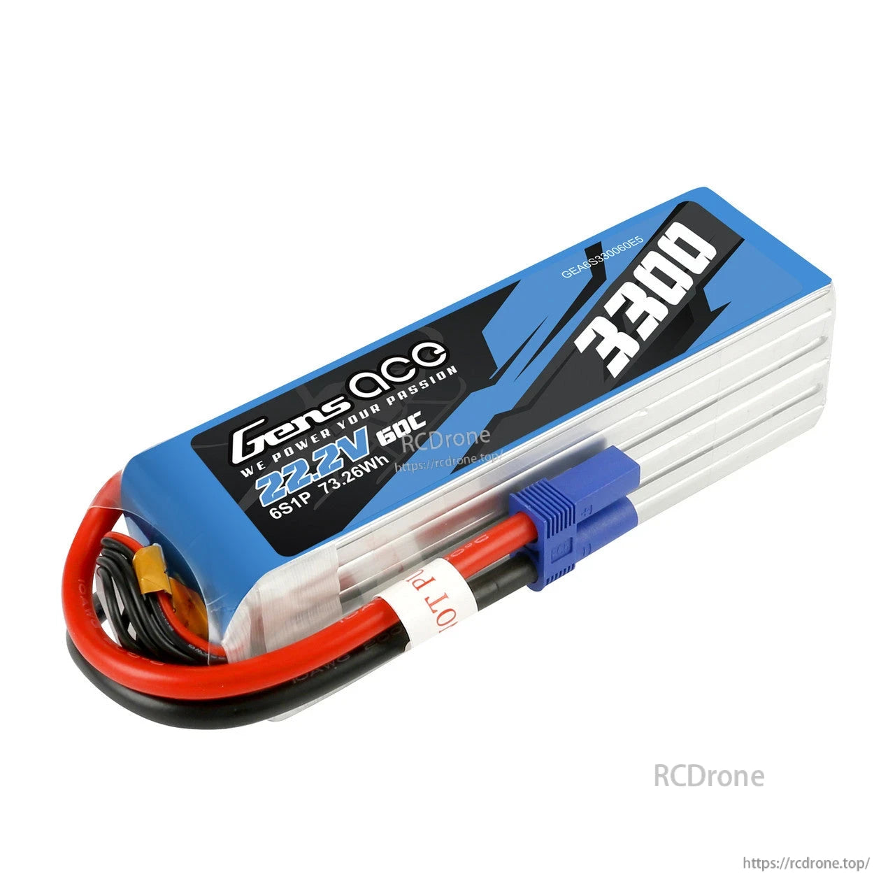 Gens ace 3300mAh 6S 22.2V 60C LiPo battery pack with blue EC5-style main plug and balance lead