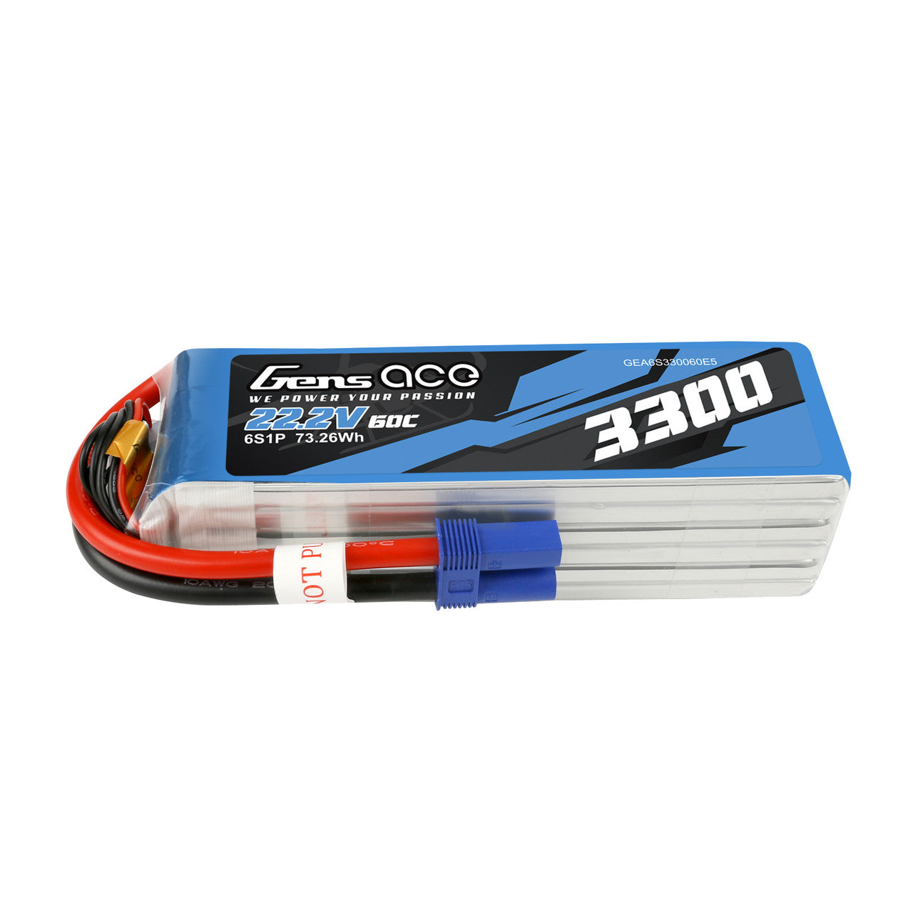 Gens ace 3300mAh 6S 22.2V 60C LiPo battery pack with attached power and balance leads