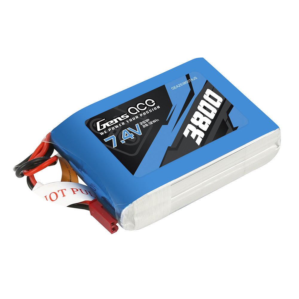Gens ace 3800mAh 2S 7.4V TX LiPo Battery, Gens ace 7.4V 3800mAh 2S LiPo transmitter battery pack with red JST-SYP connector and lead wires